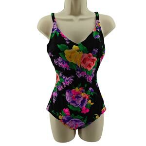 Vintage Roxanne Neon Floral One Piece Swimsuit Womens 14 / 36C